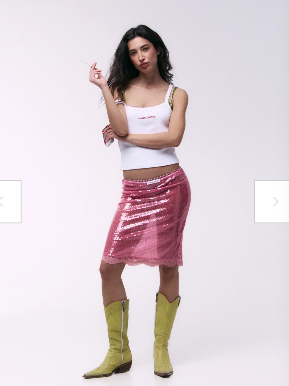 Handover Camilo Pink Sequin Midi Skirt with Lace Hem